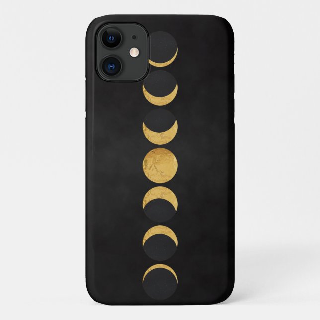 Coques Case-Mate iPhone Phases de lune en or avec texture noire arrière -  (Dos)