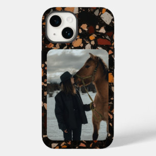 Coque Pour iPhone 14 Photo Cheval Personnalisé Motif équestre Terrazzo