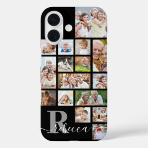 Coque Pour iPhone 16 Photo Collage 16 Photos Monogramme Nom Couleur per