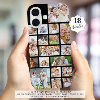 Coque Pour iPhone 16 Photo Collage 18 Photos Couleur personnalisée Noir