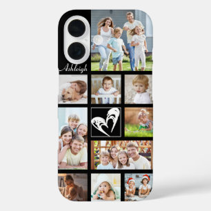 Coque Pour iPhone 16 Photo Collage Heart Love Nom Couleur personnalisée