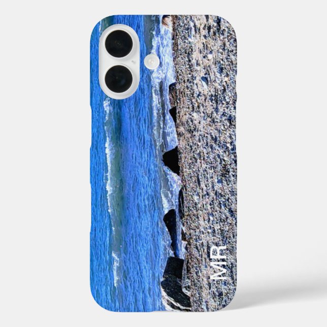 Coques Case-Mate iPhone Photo de Blue Ocean Simple Ajouter Monogramme (Verso)