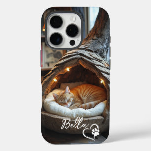 Coques iPhone 16 Pro Photo de chat personnalisée et nom avec patte de c