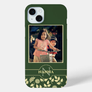 Coque iPhone 15 Mini Photo de famille personnalisée Monogramme Nom Moti