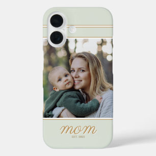 Coque Pour iPhone 16 Photo de maman établie minimaliste or et vert saug