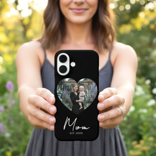 Coque Pour iPhone 16 Photo de maman noire établie avec un cœur de scrip