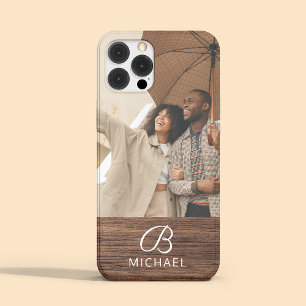 Coque iPhone 15 Pro Max Photo de monogramme sur bois personnalisé avec nom