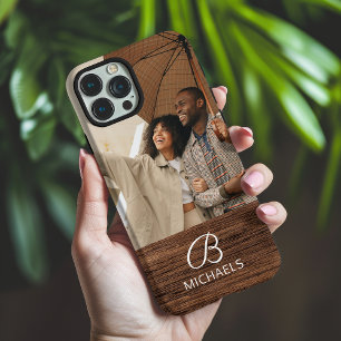 Coques iPhone 16 Pro Max Photo de monogramme sur bois personnalisé avec nom