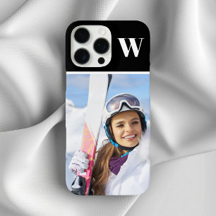 Coques iPhone 16 Pro Max Photo de sport d'hiver Monogrammé Noir