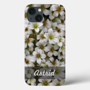 iPhone 13 Coque Photo douce botanique de fleurs blanches tout nom