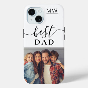 Coque Pour iPhone 15 Photo du meilleur papa monogramme