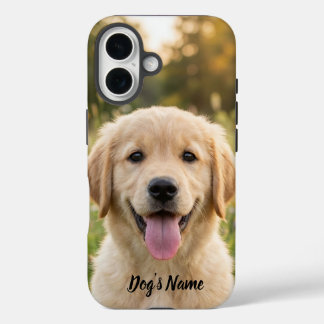 Coque Pour iPhone 16 Photo et nom de Golden Retriever personnalisés 