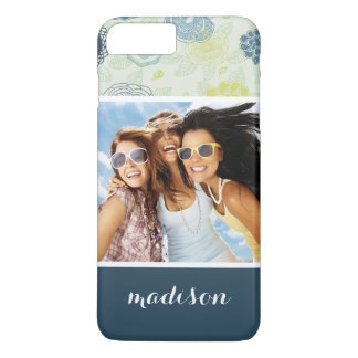 Coque iPhone 8 Plus/7 Plus Photo et nom personnalisés Modèle floral élégant