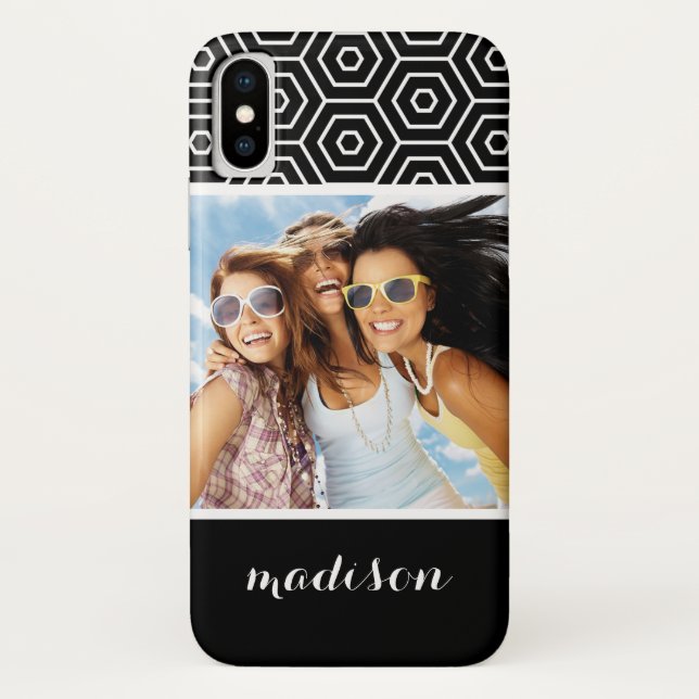 Coques Case-Mate iPhone Photo et nom personnalisés motif géométrique hexag (Dos)