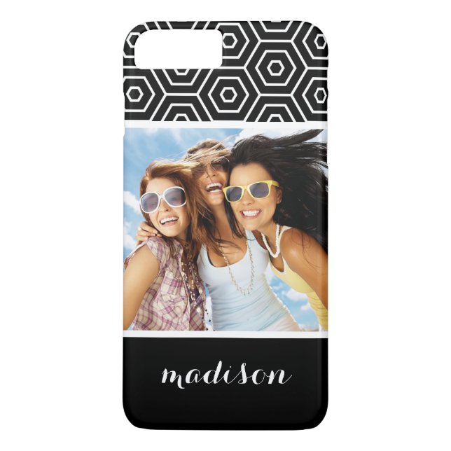 Coques Case-Mate iPhone Photo et nom personnalisés motif géométrique hexag (Dos)