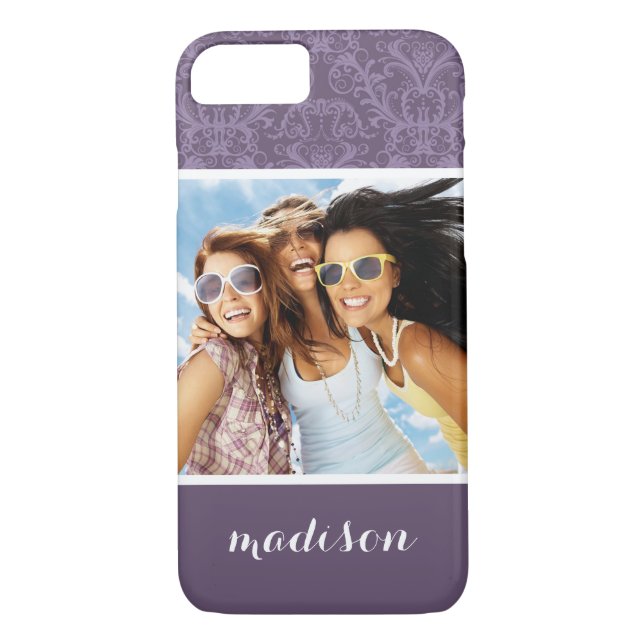 Coques Case-Mate iPhone Photo et nom personnalisés Papier peint violet de  (Dos)