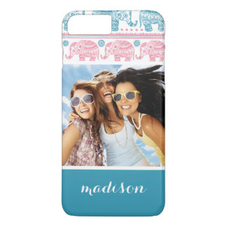 Case-Mate iPhone Case Photo et nom personnalisés Pink & Turquoise Elepha