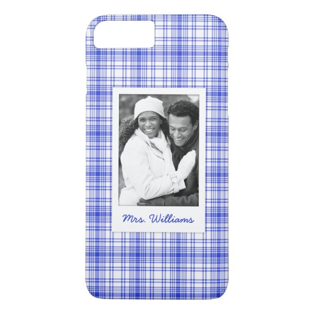 Coques Case-Mate iPhone Photo faite sur commande et plaid blanc bleu nommé (Dos)