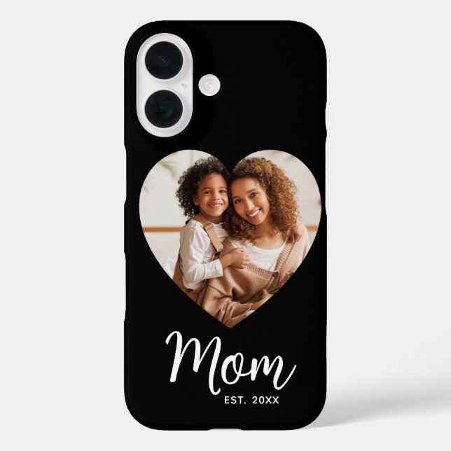 Coques Case-Mate iPhone Photo Heart Mom Established Date Script Black Gift (Verso)