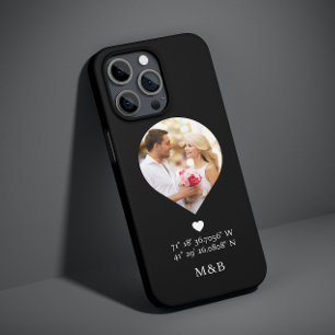 Coque Pour iPhone 14 Photo Monogramme Cœur Romantique Coordonnées Moder