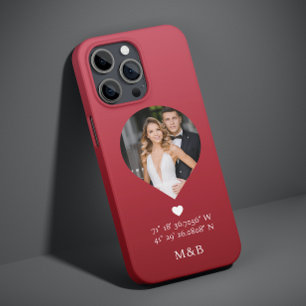Coque Pour iPhone 14 Photo Monogramme Cœur Romantique Coordonnées Moder