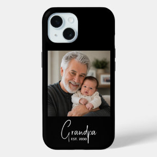 Coque Pour iPhone 15 Photo Noir de Script Établie Grand-Père