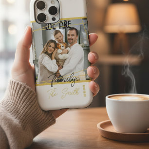 Coque Pour iPhone 15 Photo personnalisé Or Chic Moderne Mémoire de fami