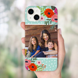 Coque Pour iPhone 14 Photo personnalisée de la flore et des points bril