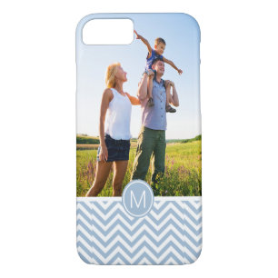 Coque iPhone 8/7 Photo personnalisée et monogramme bleu clair Chevr