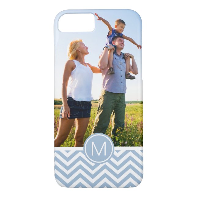 Coques Case-Mate iPhone Photo personnalisée et monogramme bleu clair Chevr (Dos)