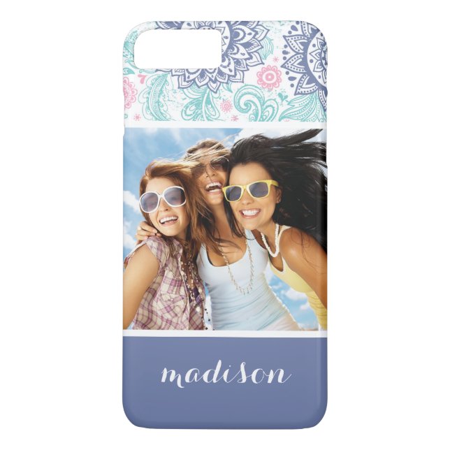 Coques Case-Mate iPhone Photo personnalisée et nom Ethnic Paisley Motif (Dos)