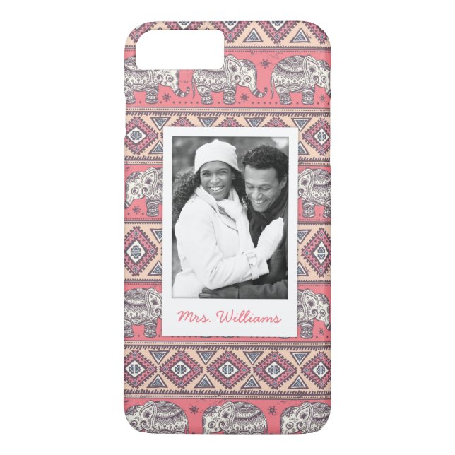 Coques Case-Mate iPhone Photo personnalisée et nom Motif d'éléphant ethniq (Dos)