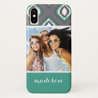Photo personnalisée et nom Motif Ikat rétro géomét