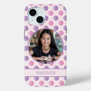Coque Pour iPhone 15 Photo Personnalisée Pois Pastel Rose Et Violet