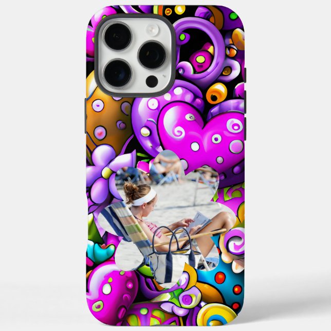 Coques Case-Mate iPhone Photo Purple Abstract Hearts and Flowers (Verso)