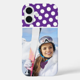 Coque Pour iPhone 16 Photo Sport d'hiver Royal Purple White Polka Dot