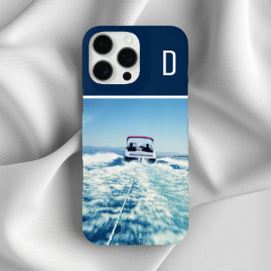 Coques iPhone 16 Pro Max Photo vertical de sports nautiques monogrammé bleu