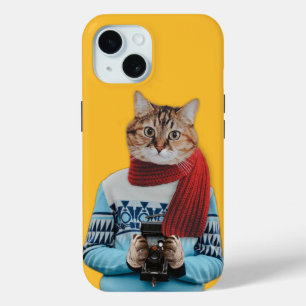 Coque Pour iPhone 15 Photographe de chat en Vintage Sweater Quirky