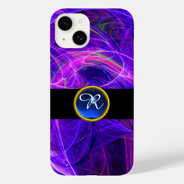Coques Case-Mate iPhone PHOTON CRAZY PURPLE BLUE GEM MONOGRAM Abstrait (Verso)