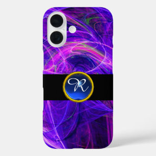 COQUE POUR iPhone 16 PHOTON FROID SAPPHIRE BLEU GEM STONE MONOGRAMME