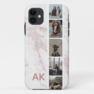 Case-Mate iPhone Case Photothèque en marbre rose Initiales personnalisée