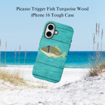 Picasso Trigger Fish Turqouise Wood iPhone 16 Coqu