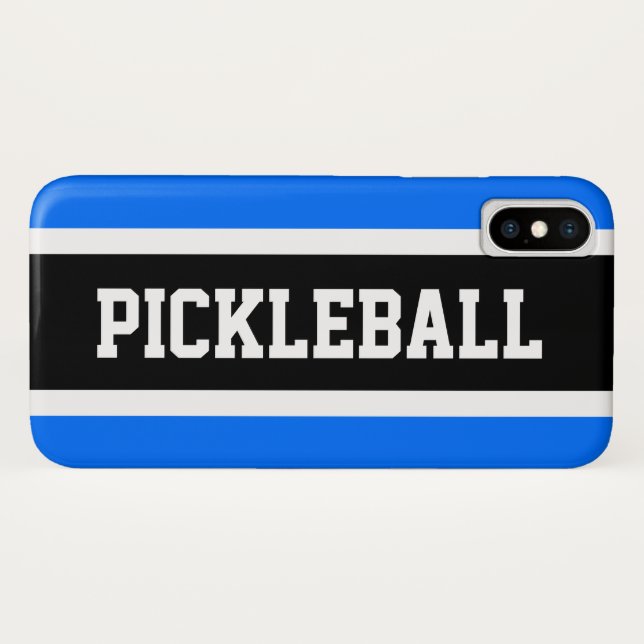 Coques Case-Mate iPhone PICKLEBALL noir blanc brillant bleu rayures de cou (Dos (Horizontal))