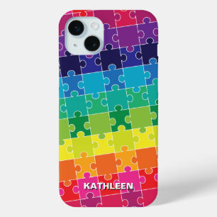 Coque iPhone 15 Mini Pièces de puzzle arc-en-ciel de sensibilisation à 