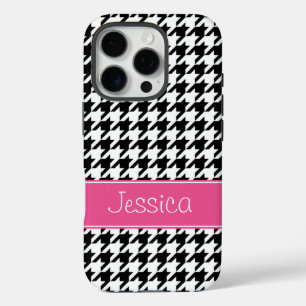Coques iPhone 16 Pro Pied-de-poule rose et noir de très bon goût
