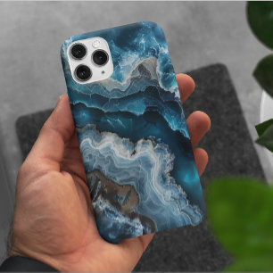 Coque Pour iPhone 14 Pro Pierre Bleue Look Agate Macro Photographie