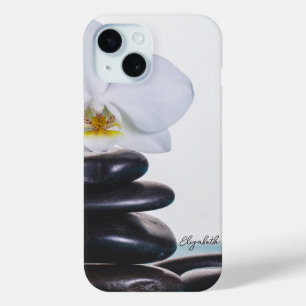 Coque Pour iPhone 15 Pierres Zen, Méditation de l'Orchidée Blanche