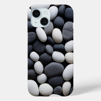 Coque Pour iPhone 15 Pierres Zen Noir et Blanc Minimaliste Esthétique