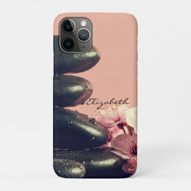 Coques Case-Mate iPhone Pierres Zen Noir Fleurs (Dos)