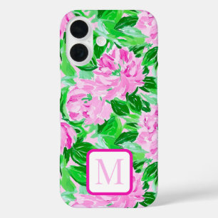 Coque Pour iPhone 16 Pies roses Fleurs Motif Monogramme